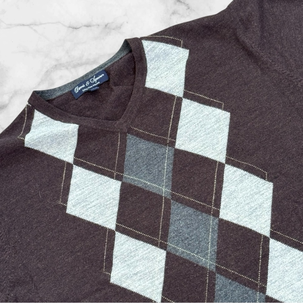 Davis &‎ Squire 100% Extra Fine Merino Wool Sweater Mens Argyle Pullover Size XL